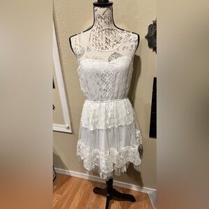 Pinky Large White Lace Dress Tulle Top Tank with Princess Bodice